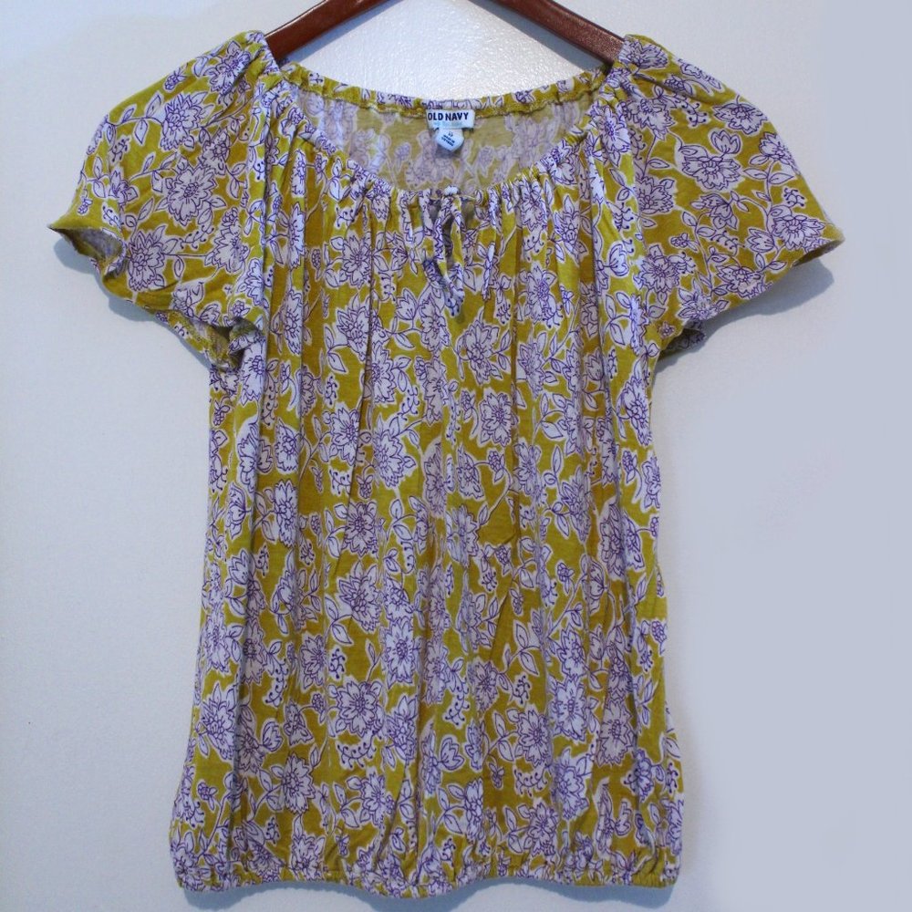 OLD NAVY FLORAL SHORT SLEEVE TOP, SIZE XS